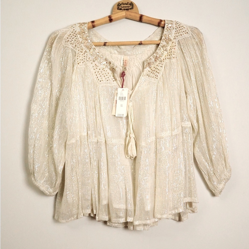 NWT Anthropologie Raga Metallic Boho Top